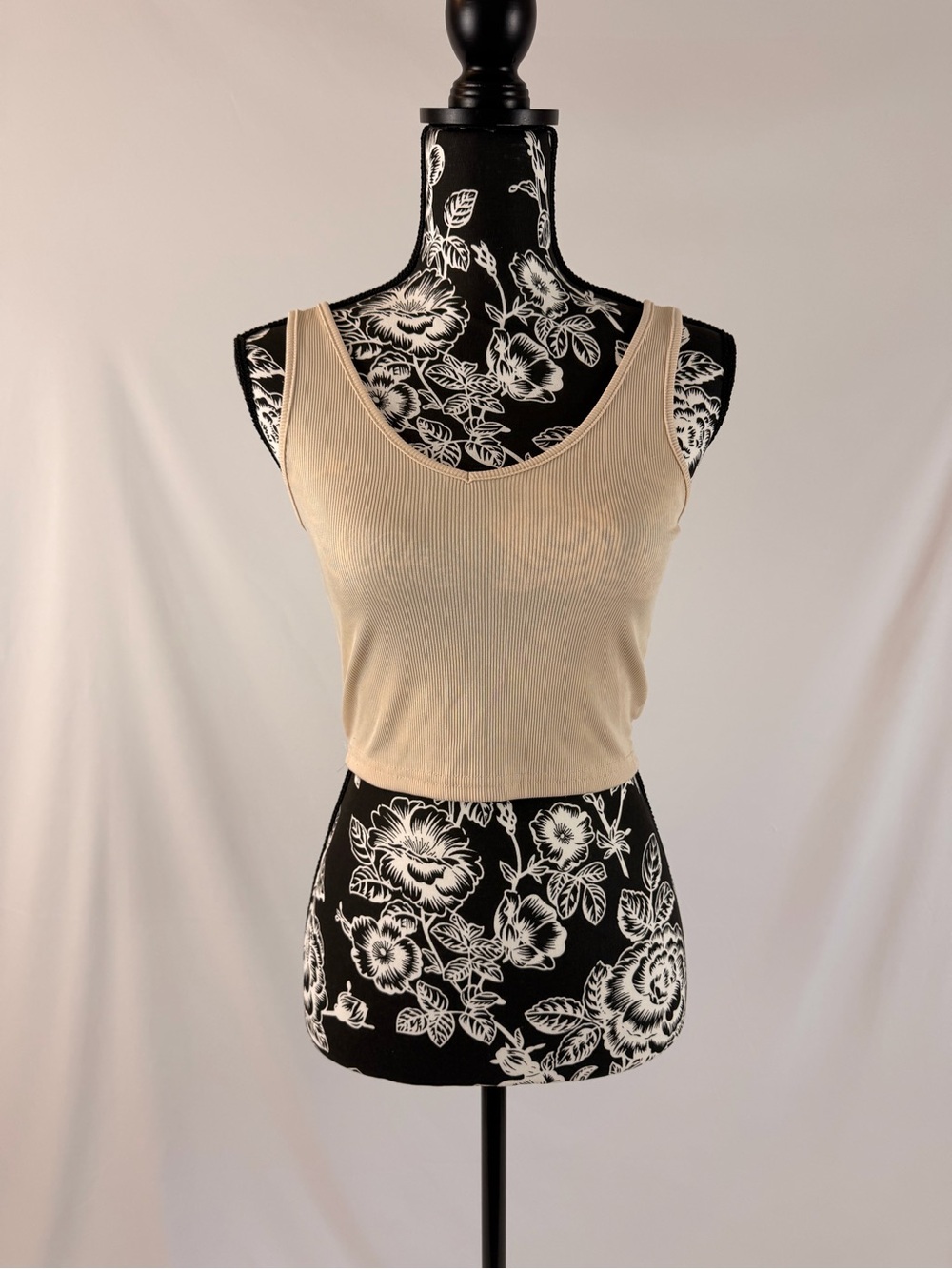 Beige Ribbed Tank Top - Women's Sleeveless Crop